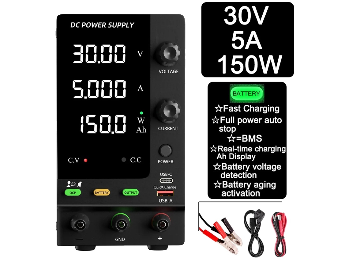 Fonte De Alimentação Dc, Ajustável 30v 10a, Modo De Carga Inteligente, Spps-c305c 30v5a