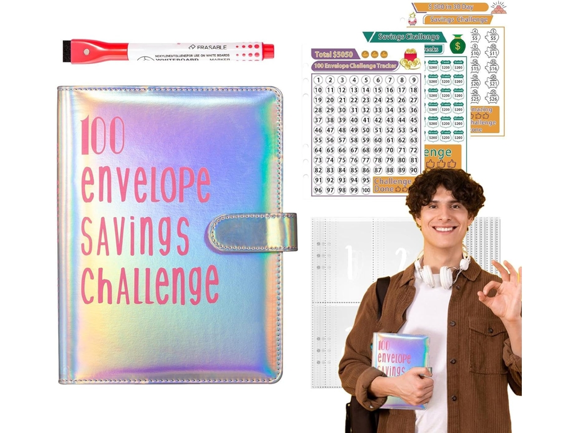 Livro De Desafios Para Economizar Dinheiro, Fichário Com 100 Envelopes, Divertido E Organizado De Economia De.
