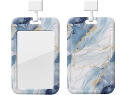 Suporte para Crachá com Cordão, Suporte para Crachá em Plástico Impermeável, Suporte para Crachá em Mármore Branco, Azul, Retrátil Vertical