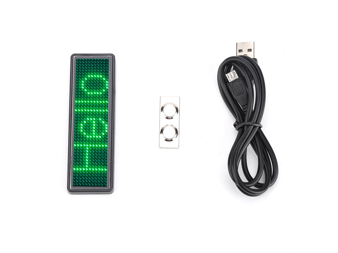 Badge Led Digital com Programação e Scroll Multilíngue Recarregável Nome Id (verde)