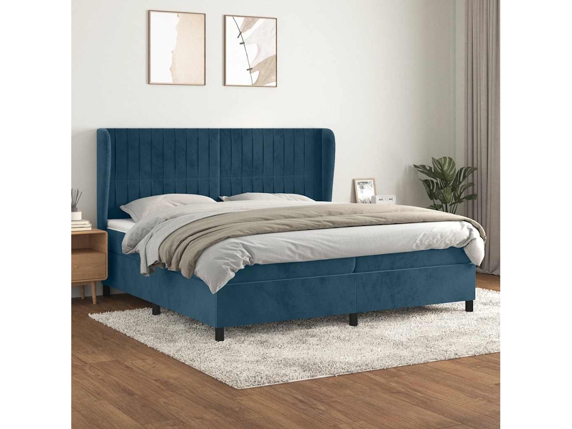 Vidaxl Cama Com Molas/colchão 200x200 Cm Veludo Azul-escuro