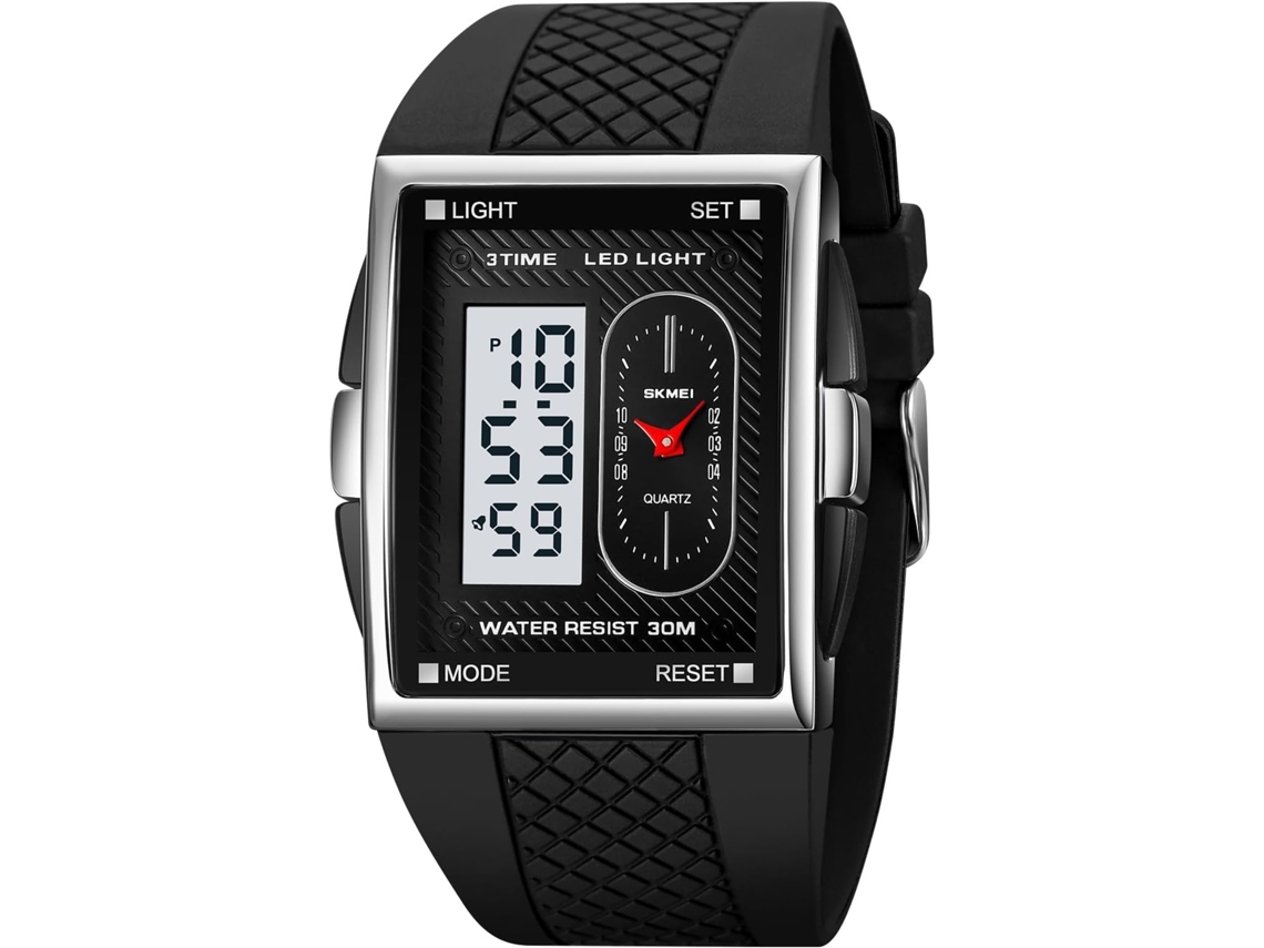 Lurelia Relógio Digital Masculino, Led, Cronómetro, Alarme, Data/calendário, 12/24h, Duplo Fuso/mostrador, 4mm, 245 Mm, 14 Mm, 33 Mm, Tpu, Preto