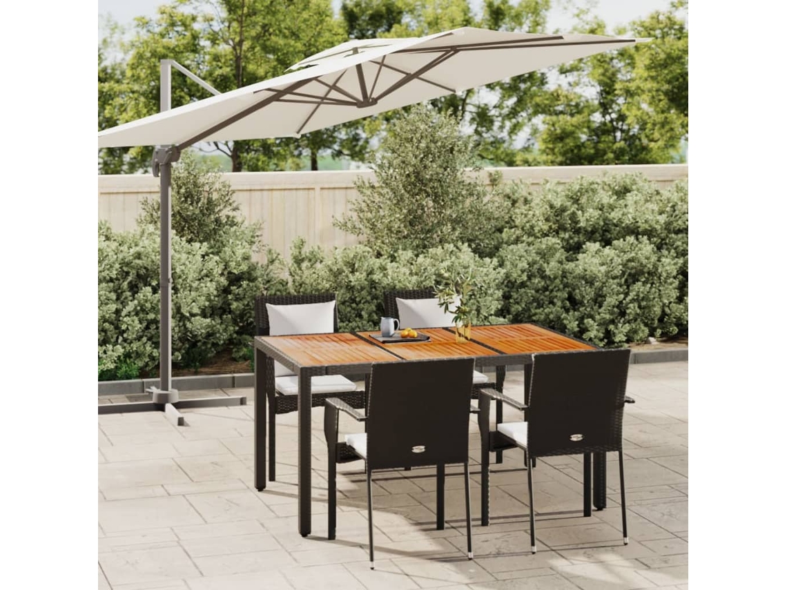 Vidaxl 5 Pcs Conjunto De Jantar P/ Jardim C/ Almofadões Vime Pe Preto