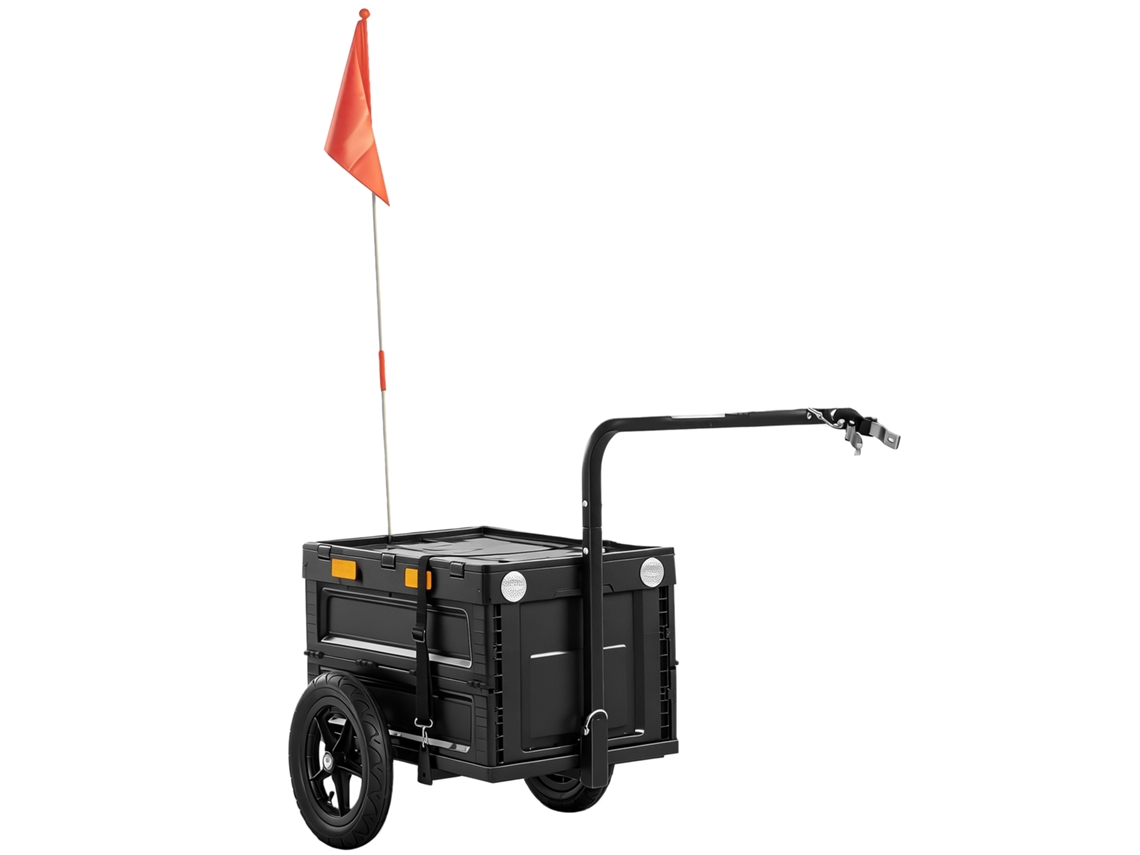 Reboque para Bicicleta Cargo, Dobrável, Caixa Plástica 65L, Tampa Rápida, 145x51.5x72cm, Preto BTFORUS