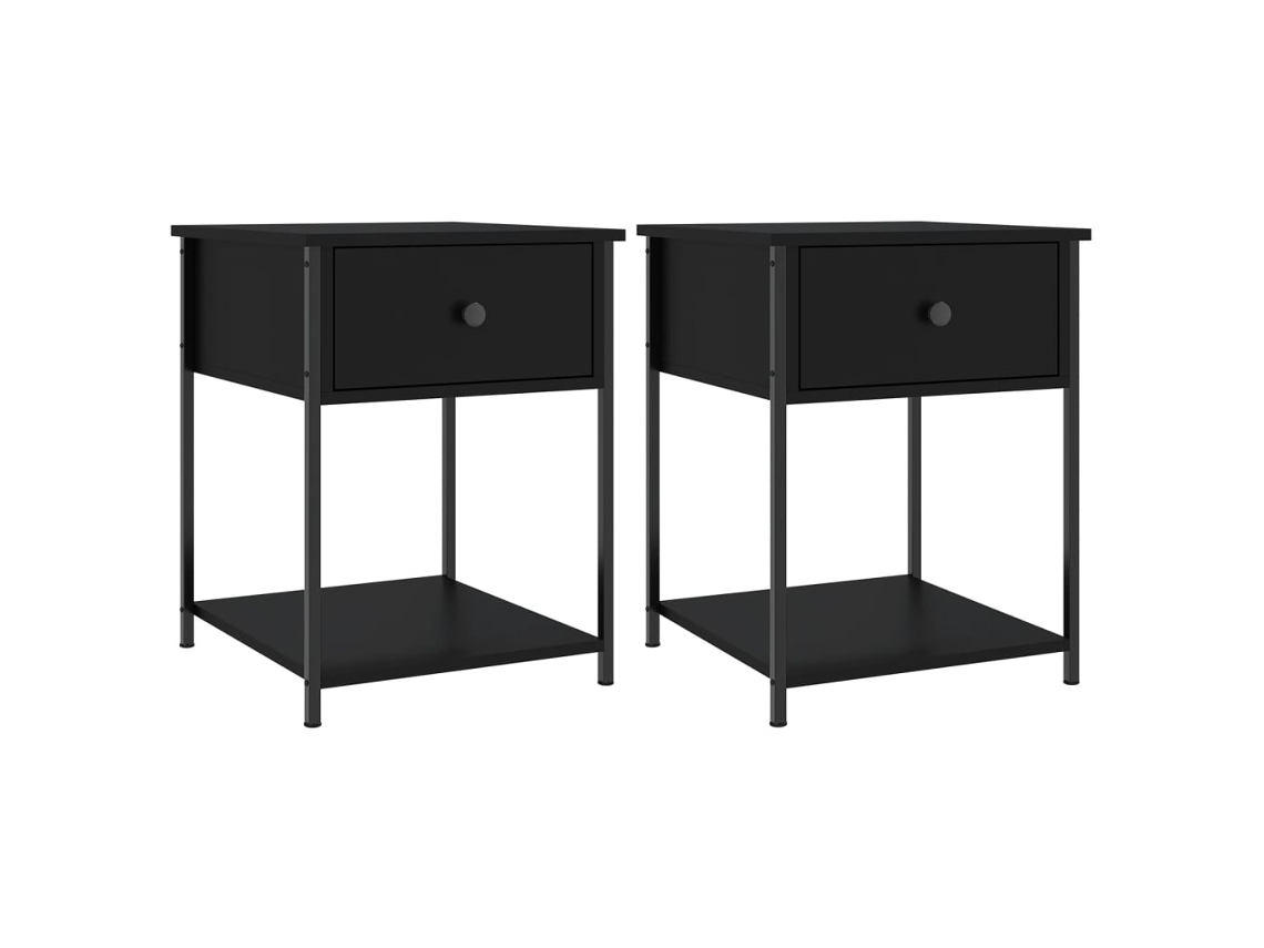 Conjunto de 2 Mesas de Cabeceira Derivados de Madeira Preto MAISON EXCLUSIVE (44x45x58 cm)