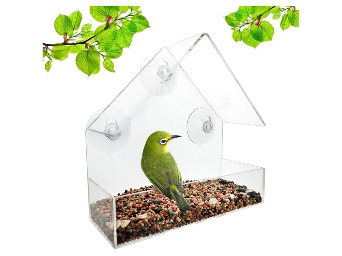Comedero Para Aves De Ventana De Acrílico Transparente Con Ventosas, Capacidad Grande Para Exterior Silvestre