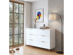 Gaveteiro com 6 gavetas 100x34x72,5 Cm com pés dourados e relevo geométrico SIMURQ