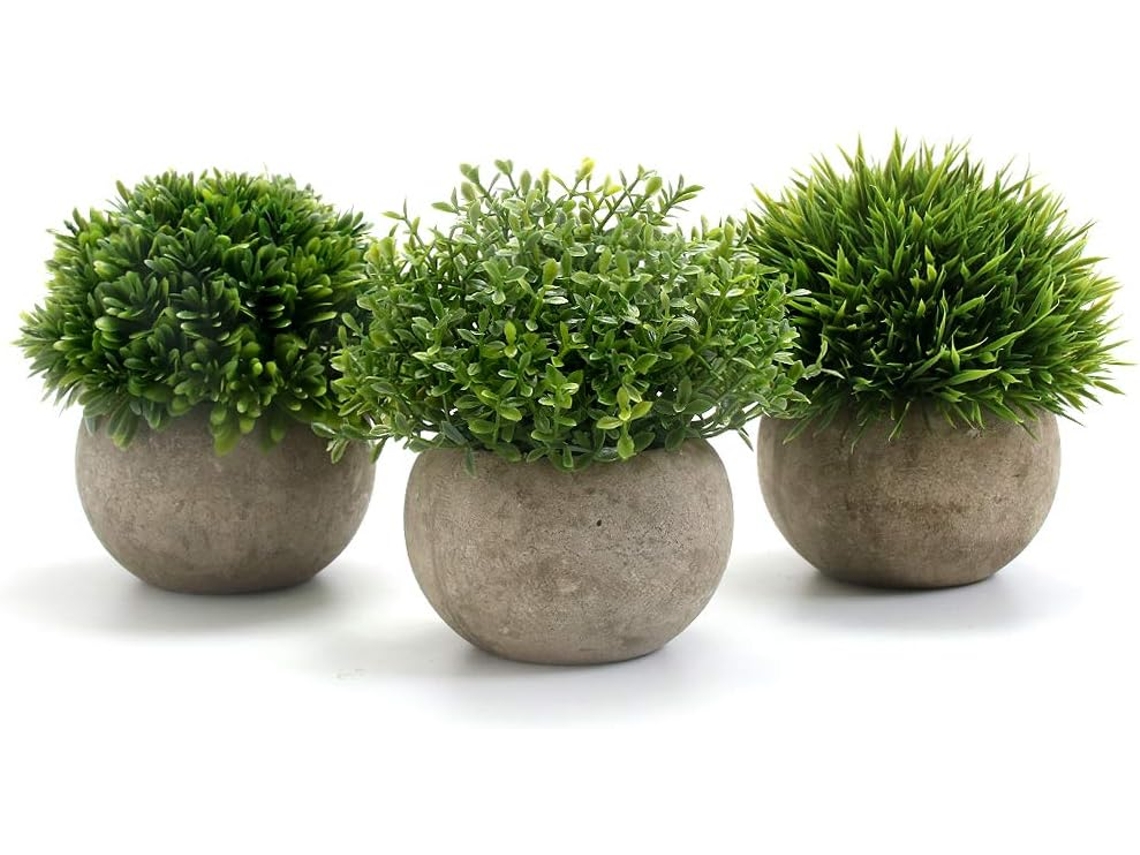 Conjunto De 3 Plantas Artificiais Para Interiores, Plantas Falsas De Plástico Com Vasos Cinza, Grama Artificial Para Decoração De Exteriores