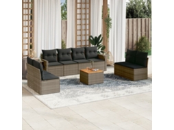 Vidaxl 9 Pcs Conjunto Sofás P/ Jardim Com Almofadões Vime Pe Cinzento
