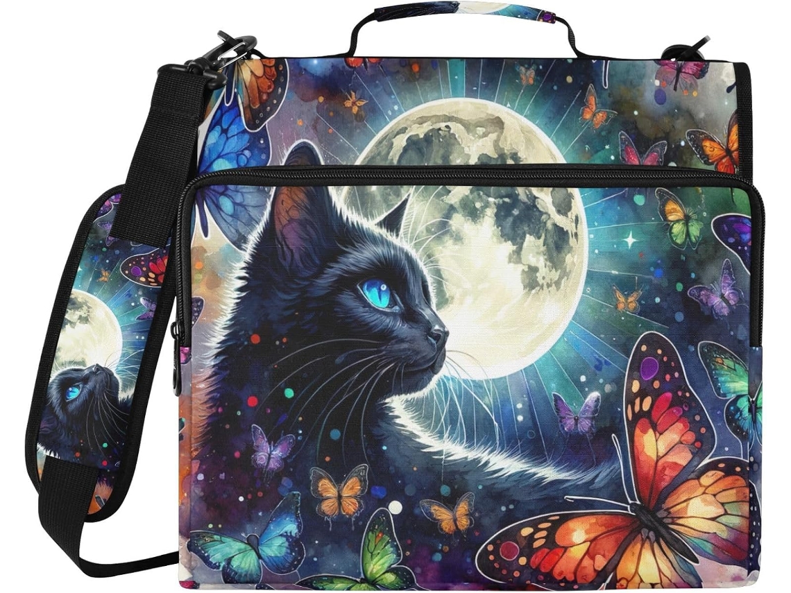 Organizador Laptop Com Zíper, Estampa De Gato E Borboleta, À Prova D Água, Com 3 Argolas, Ideal Escola E