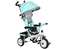 Triciclo Evolutivo Para Bebés De +12 Meses 2 Em 1 Com Toldo Dobrável Guiador Cinto De Segurança E Cesto 95x50x106 Cm Verde Mint