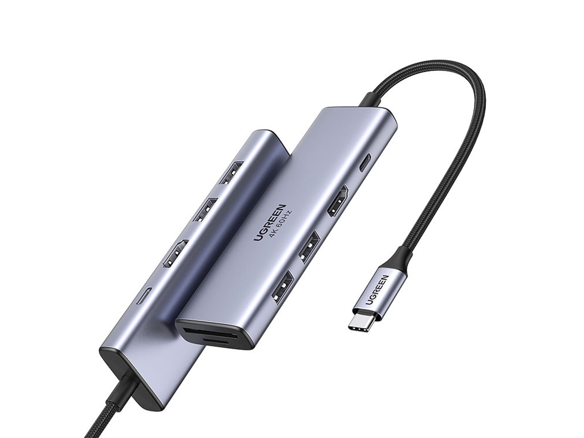 Hub Usb C Multifuncional 6 Em 1 2x Usb Hdmi 4k Leitor De Cartão Sd E Tf Usb C Pd 100w Cinza Slowmoose