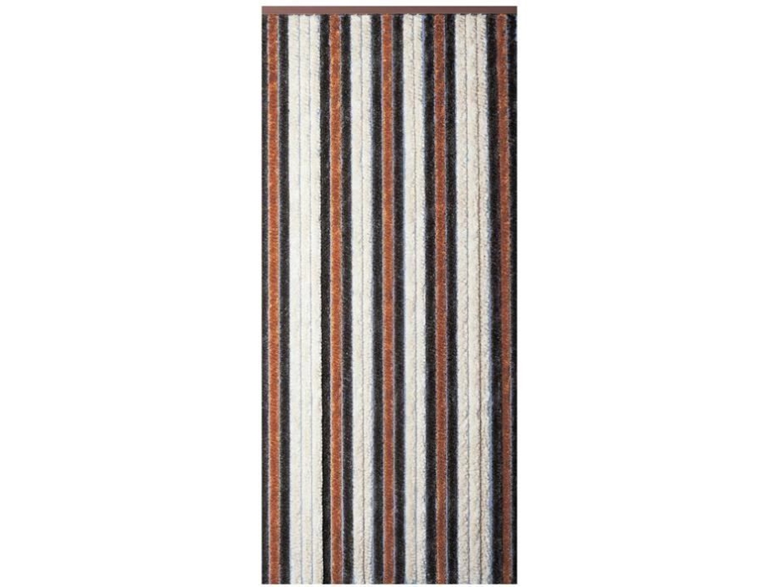 Cortina De Porta Florence Chenille - Morel - Listras - 90x220 Cm - Bege/bronze/marrom