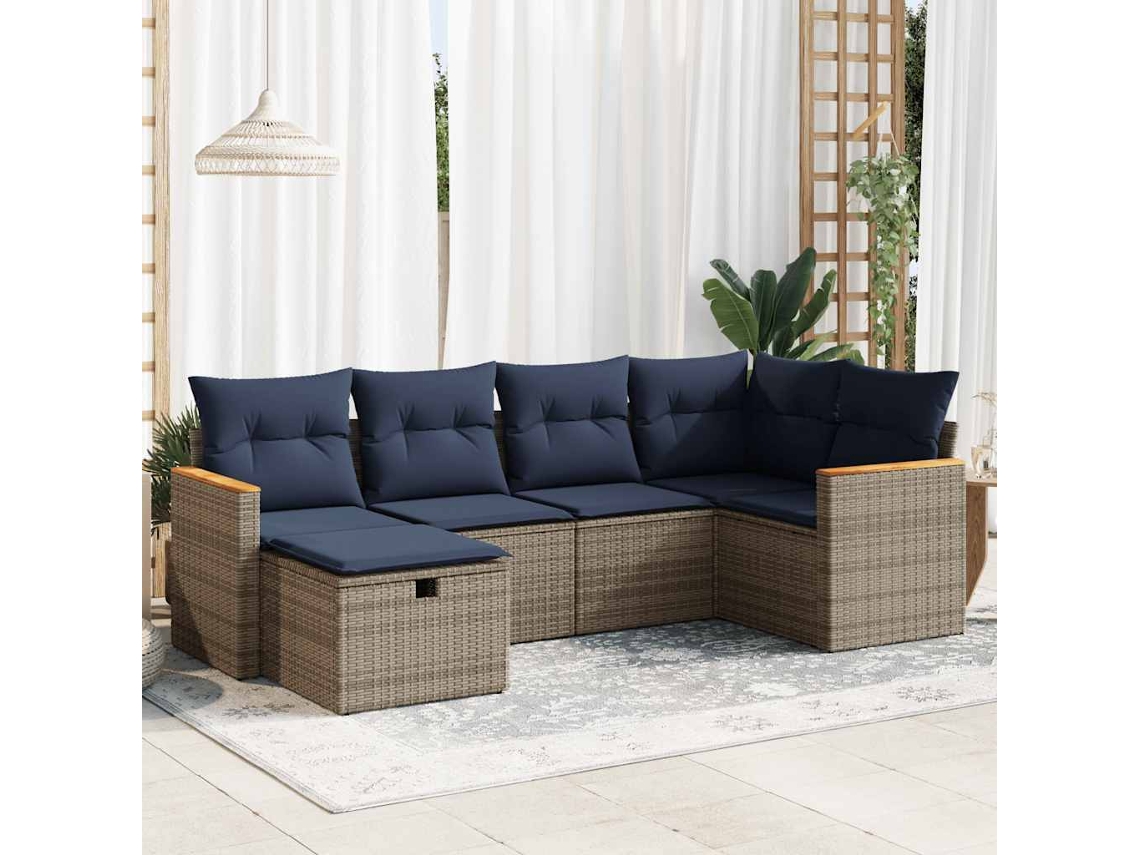 Vidaxl 6 Pcs Conjunto Sofás De Jardim Com Almofadões Vime Cinzento