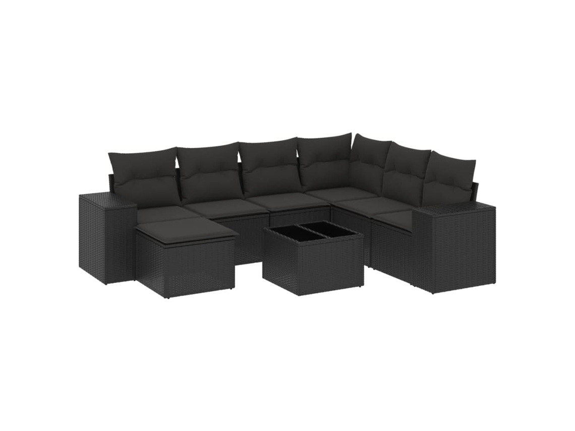 Conjunto de 8 Sofás de Jardim com Almofadões Vime Pe Preto MAISON EXCLUSIVE (N/A)
