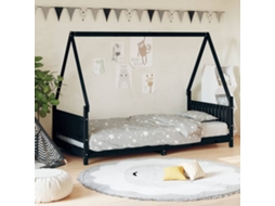 Vidaxl Estrutura De Cama Infantil 90x190 Cm Pinho Maciço Preto