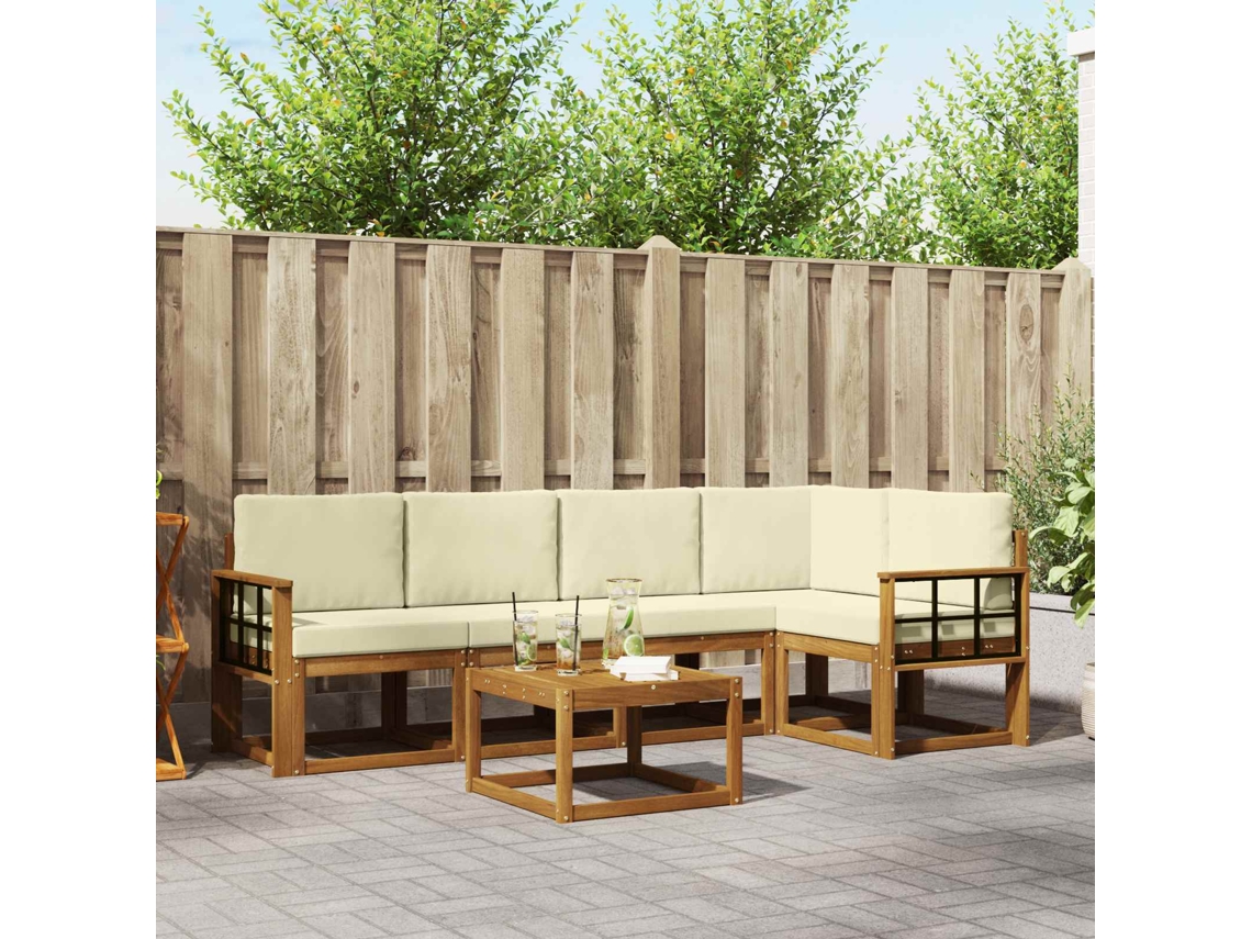 Vidaxl Conjunto De Sofás Para Exterior 6 Unid. Natural E Creme