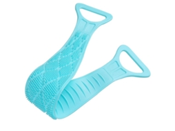 Escova de costas esfoliante de silicone para banho, com cabo e textura macia, para homens e mulheres.