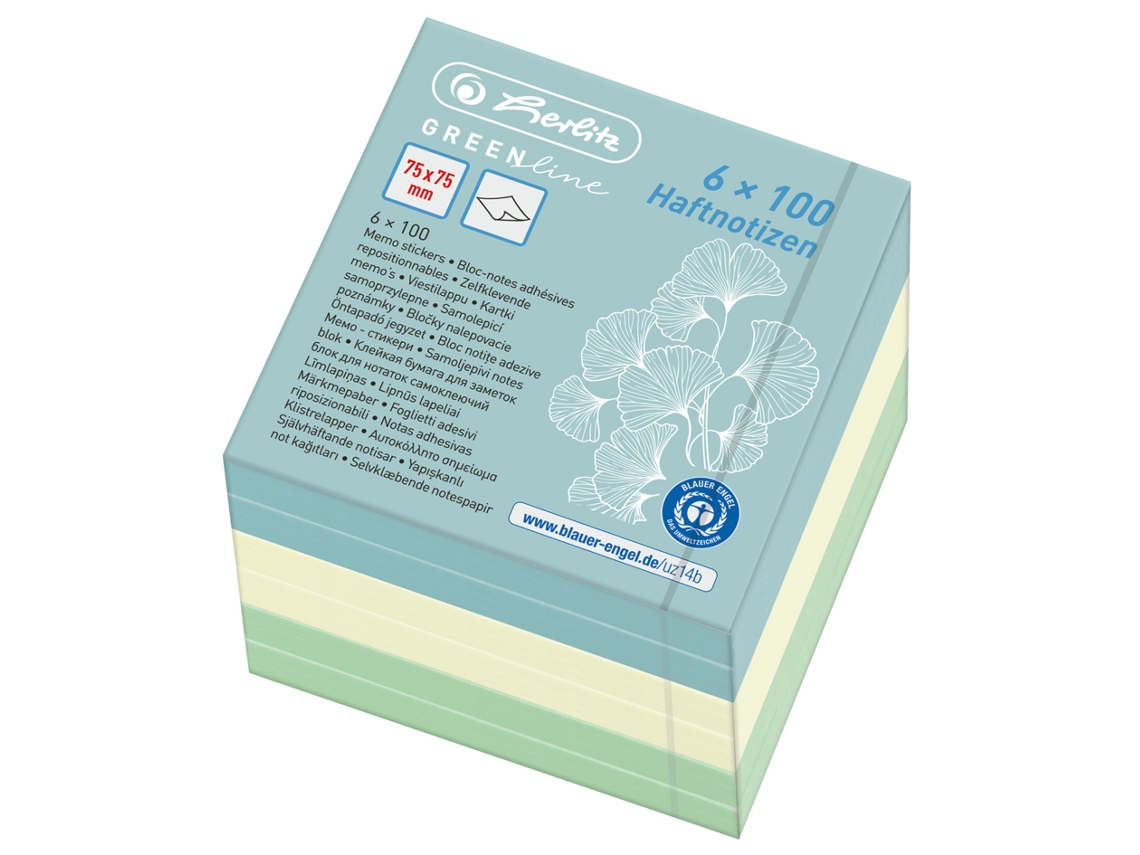 Bloco de Notas Autoadesivo HERLITZ Cubo Greenline 75 X 75 Mm