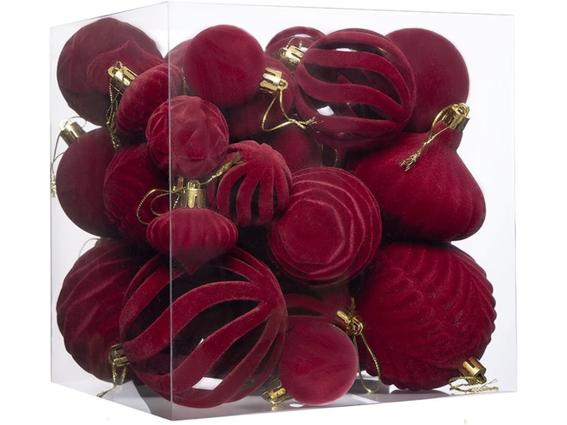 Boules De S En Velours, 36 Pièces Rouges Floquées Iassables À Suspendre,