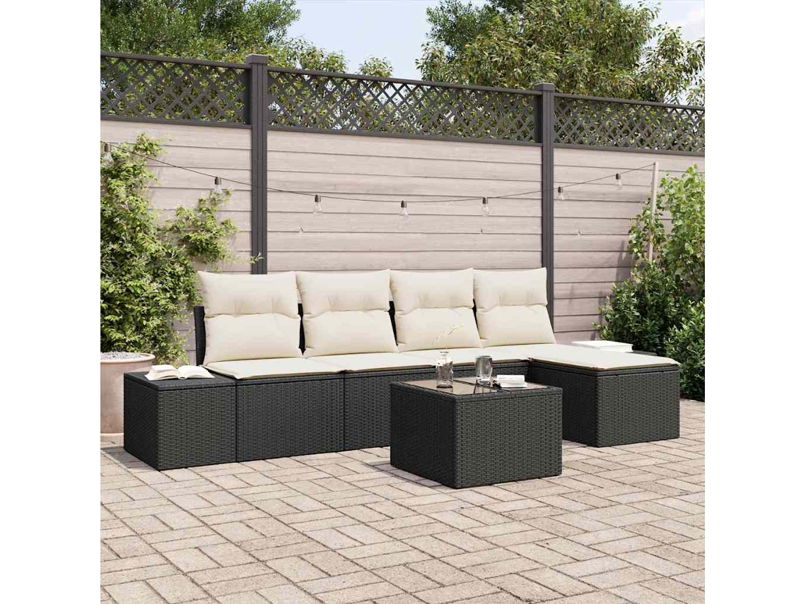 Vidaxl Conjunto De Sofá De Jardim 5 Unid. Marrom E Creme Vime Pe