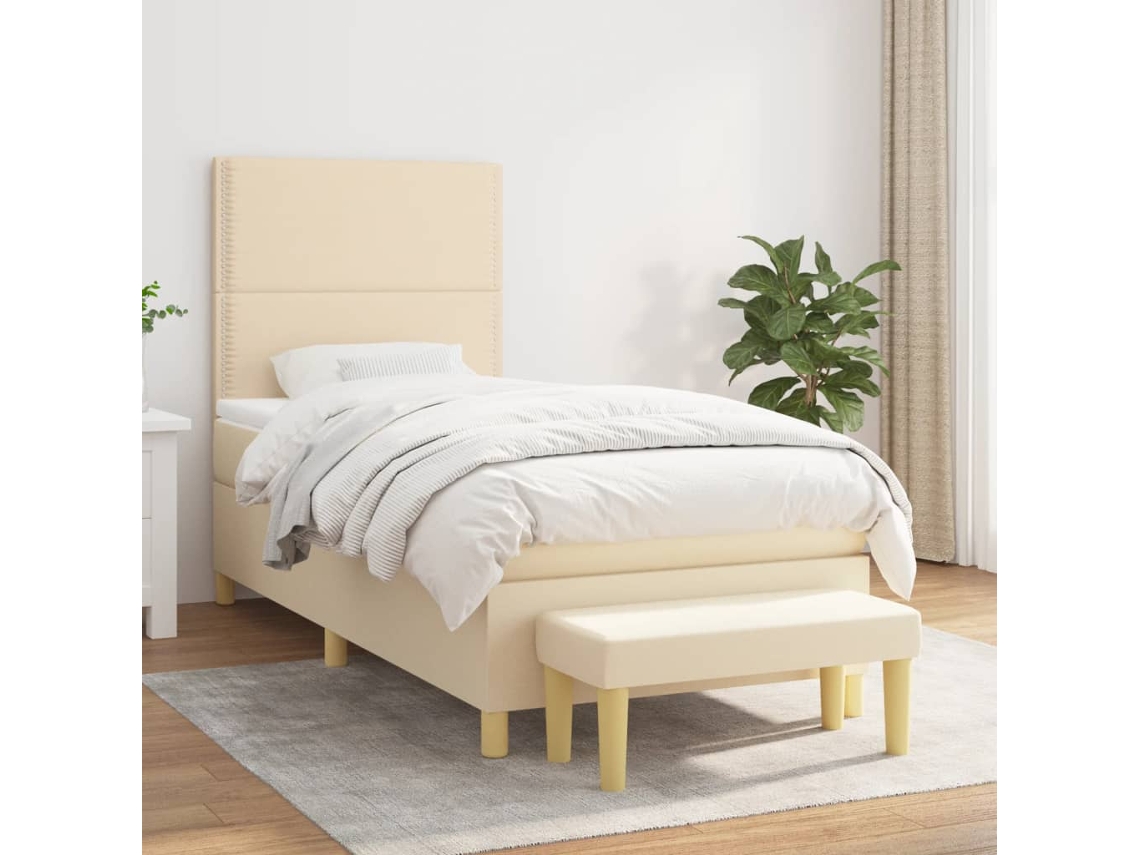Vidaxl Cama Com Molas/colchão 90x190 Cm Tecido Cor Creme