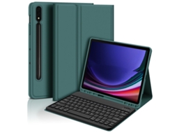 Capa Com Teclado Bluetooth + Compatível Com Samsung Galaxy Tab S8+/s8 Plus De 12,4"-verde Escuro