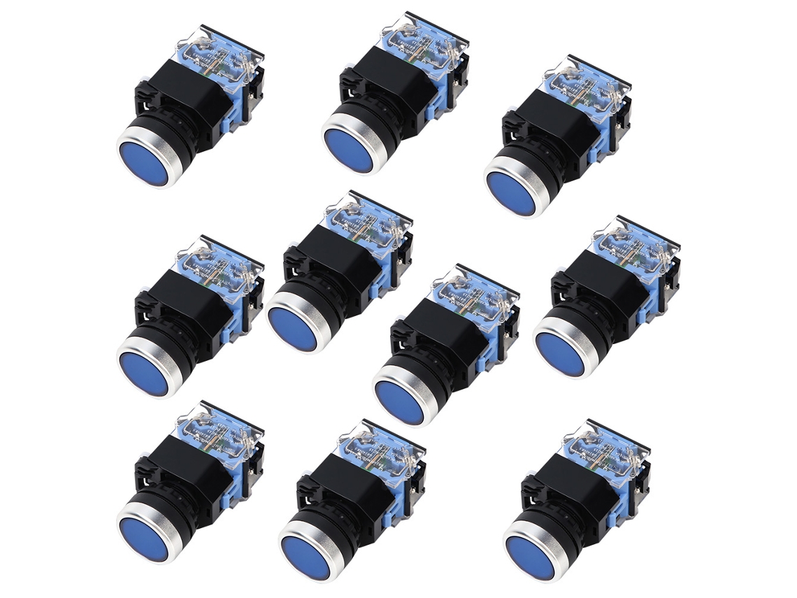 10 Pcs Interruptor De Botão De Cabeça Plana De Trava Automática Bem38-11s 1 On 1 Off Botão Azul