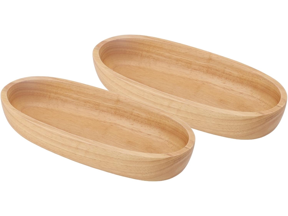 2 Bandejas Ovais De Madeira De Seringueira, Simples E Bonitas, Para Doces E Frutas Pratos E Tigelas Gokoco