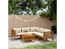 6 Pcs Conjunto Lounge Jardim C/ Almofadões Creme Acácia Maciça Dkd Home Decor