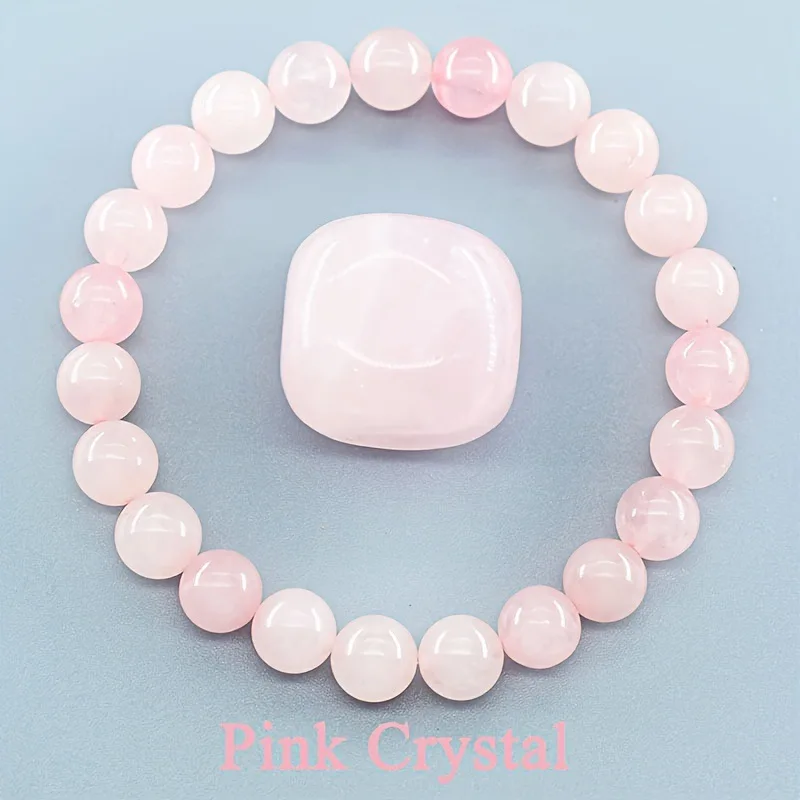 Pulseira de Contas de Pedra Natural para Ioga, Cura Reiki, Amuleto e Talismã da Sorte. MDUG (cristal Rosa, 17 Cm)
