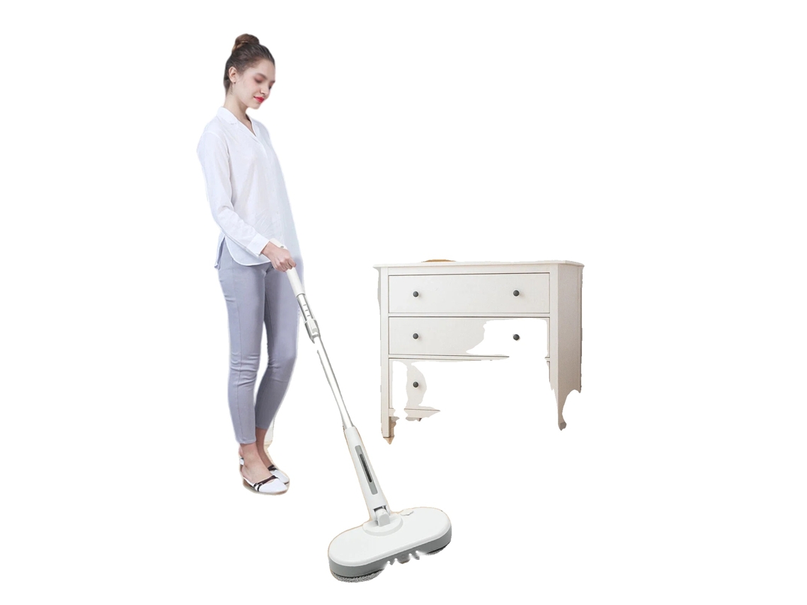 Mop Elétrico Sem Fio, Tanque De Água De 11.8oz, Cabeça Rotativa De 180°, Design Leve, Branco Oem