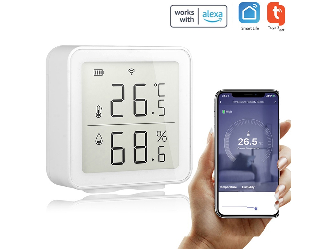 Sensor de temperatura inteligente sem fio Tuya WiFi home automation compatível com Alexa S/MARCA