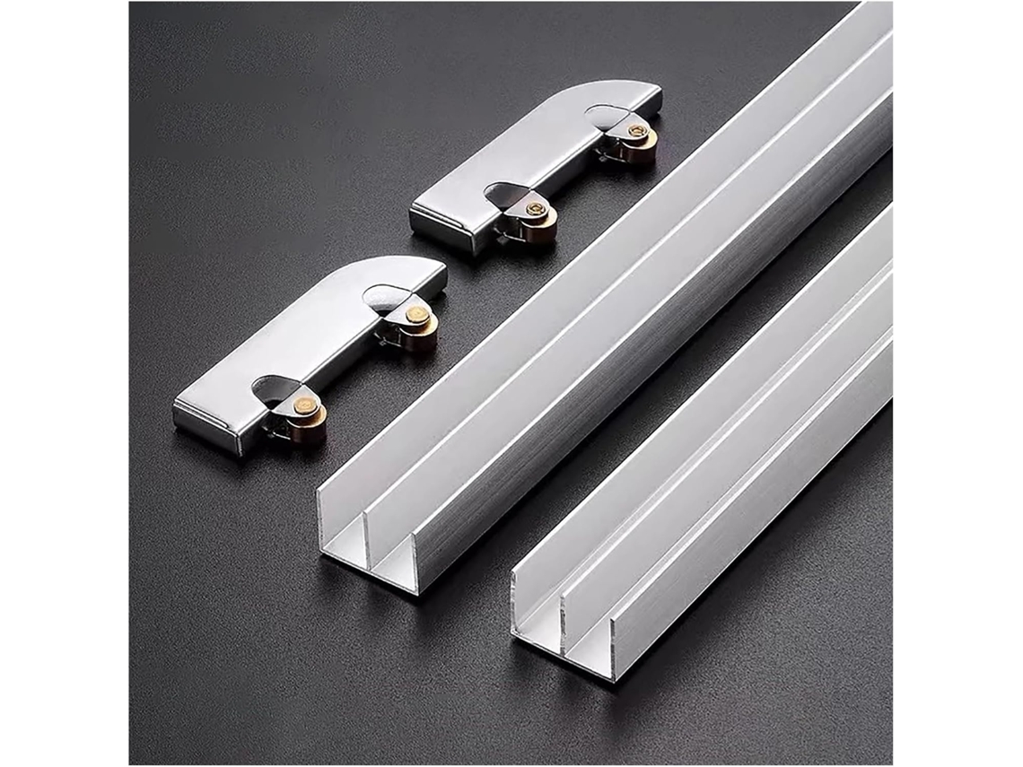 Conjunto De Trilhos Para Portas Correr, Para Vitrines De Vidro Duplo Com 5mm Espessura E Rodas Liga Alumínio
