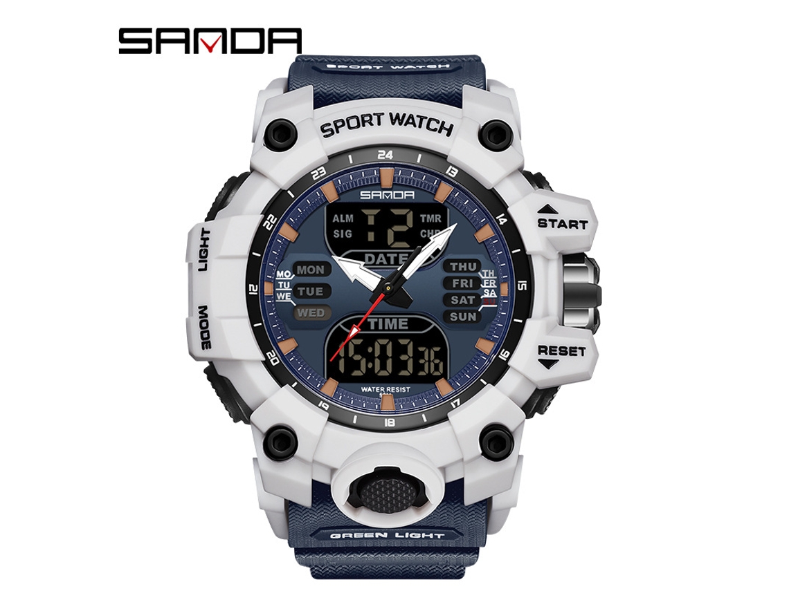 Relógio Esportivo Multifuncional Moderno e Estiloso com Acabamento Luminoso. MDUG (branco e Azul Masculino)