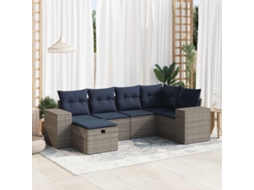 Vidaxl 6 Pcs Conjunto Sofás De Jardim Com Almofadões Vime Cinzento
