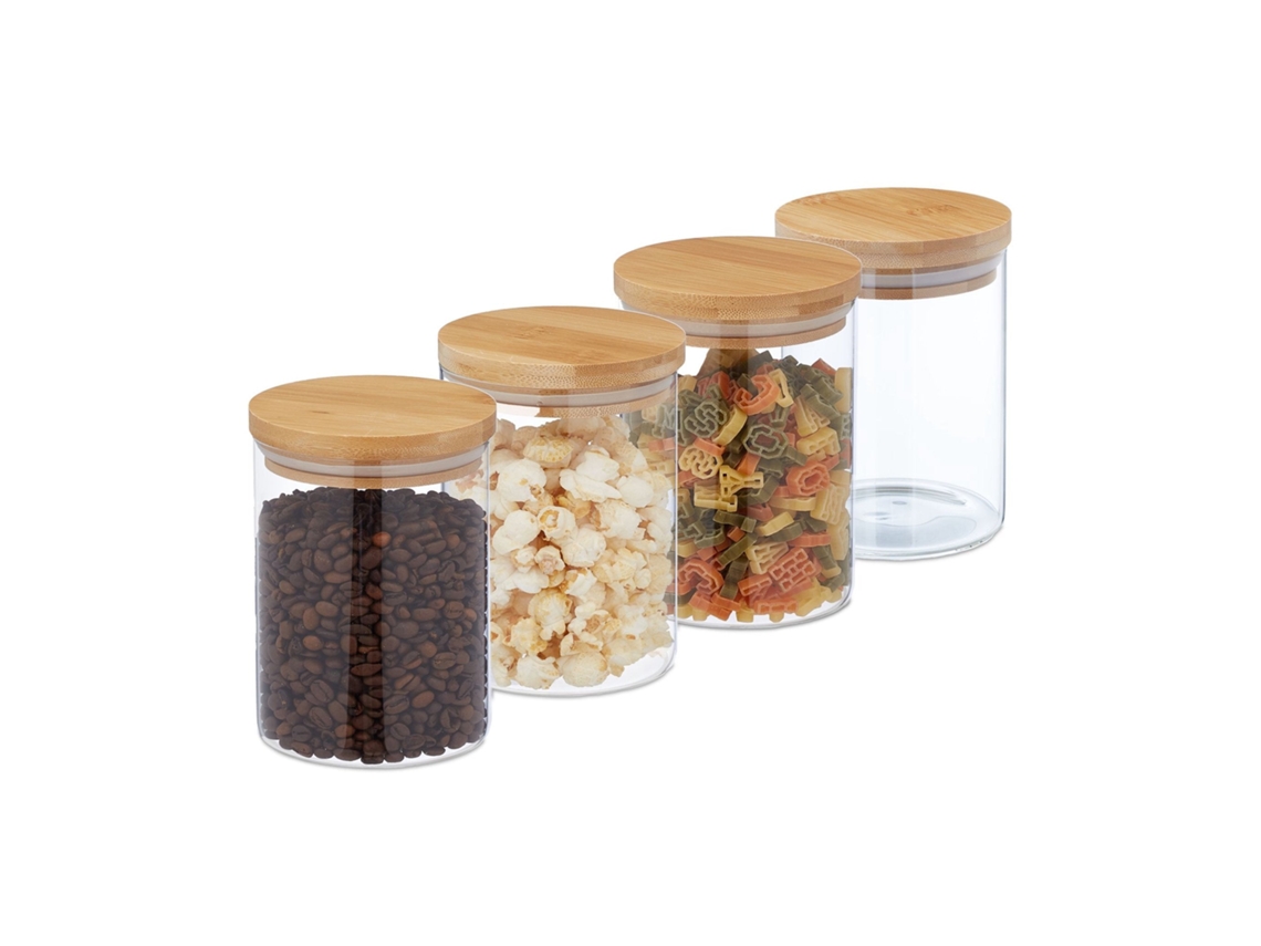 Conjunto Com 4 Potes De Vidro Com Tampas Herméticas De Aço