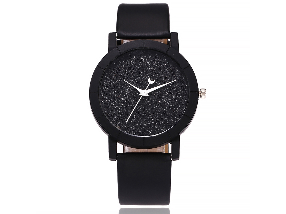 Relógio de Pulso Feminino Vansvar de Couro Pu com Mostrador Texturizado e Movimento de Quartzo Preto