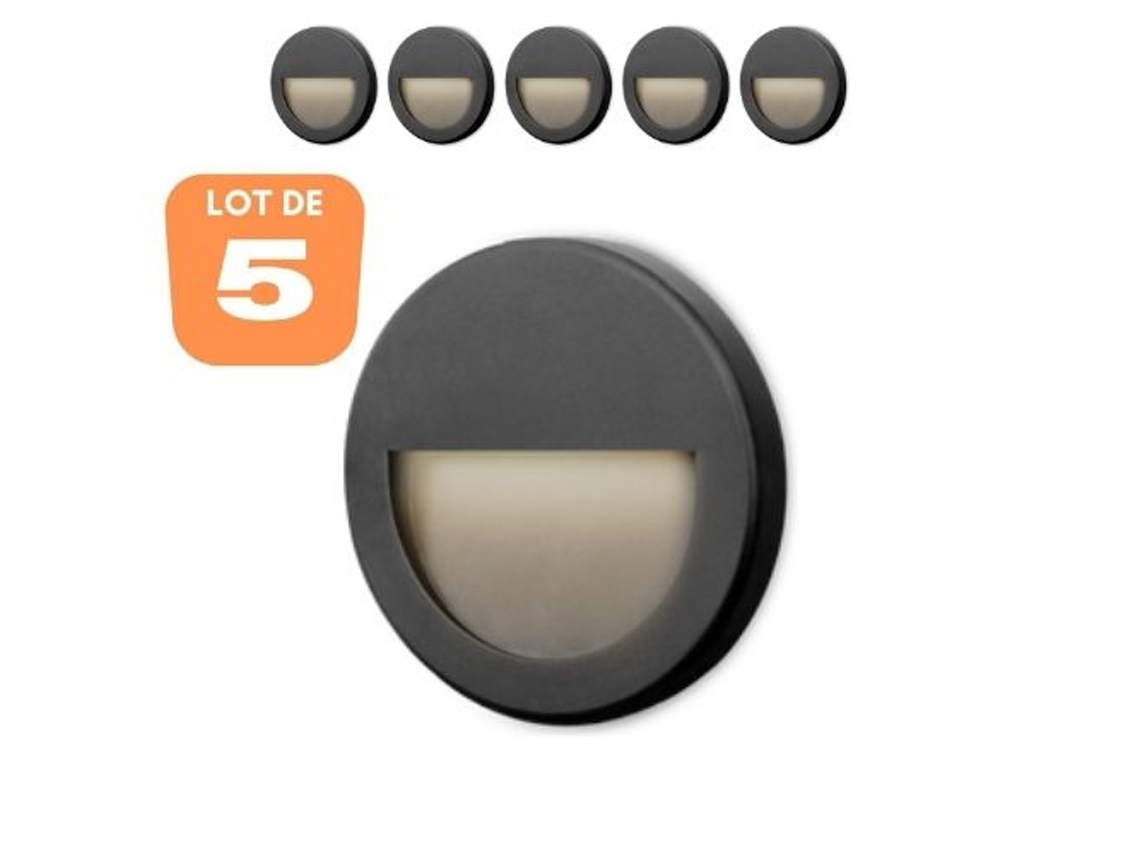Conjunto de 5 Paredes Led Vektab2 Redondo Preto 3W 3000K Ip65 BRAYTRON