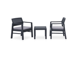 Vidaxl 3 Pcs Conjunto Lounge De Jardim C/ Almofadões Plástico Cinzento