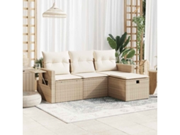 4 Pcs Conjunto De Sofás Para Jardim C/ Almofadões Vime Pe Bege Lovely Home