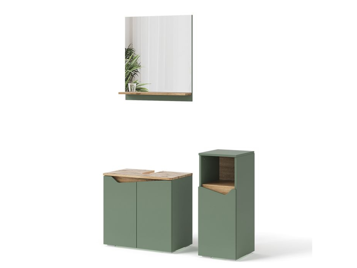 Móveis De Banheiro Marelle, 3 Peças, Com Armário Central, Verde/artesão, Vicco