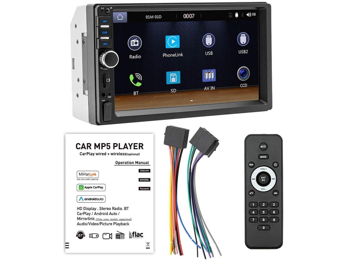 Rádio Automotivo com Tela Hd de 7 Polegadas, Carplay, Android Auto e Bluetooth. SFUSHOS