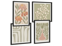 Quadros Decorativos Para Parede Padrões Abstratos De Tinta Verde Moldura Preta Pinturas De Quarto Espelharte (conjunto De 4 Imagens)