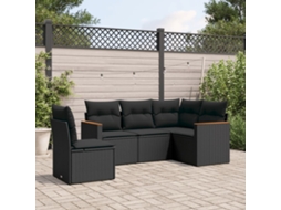 5 Pcs Conjunto Sofás De Jardim Com Almofadões Vime Pe Preto Dkd Home Decor