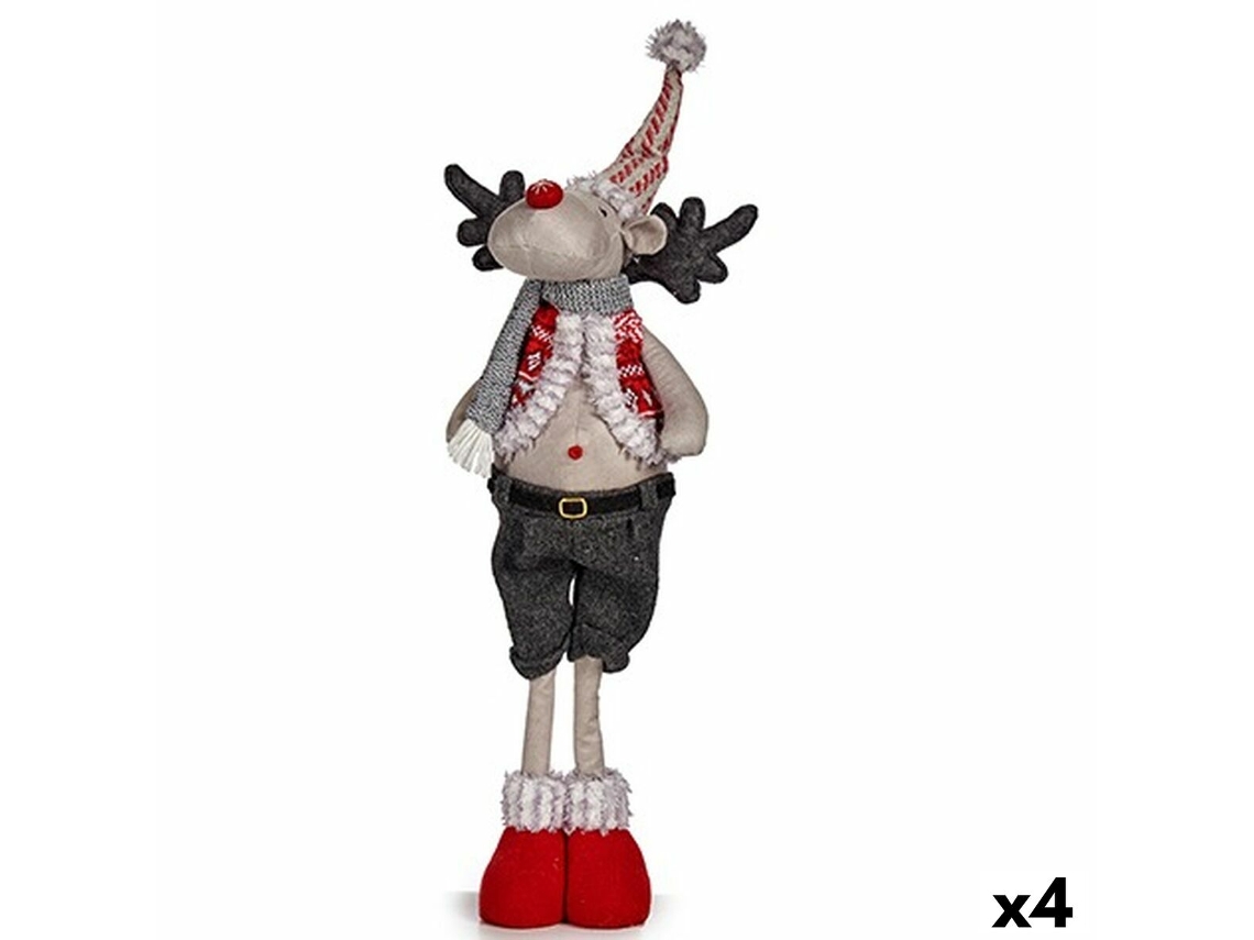 Figura Decorativa Rena de Natal Vermelho Cinzento Poliéster 13 x 65 x 18 cm (4 Unidades)