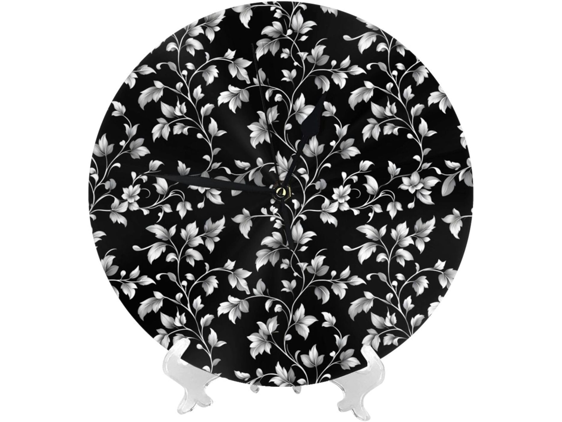 Relógio De Parede De 25cm 10 Polegadas A Bateria, Com Design Retrô De Folhas Brancas E Estampa Moderna Silencioso E