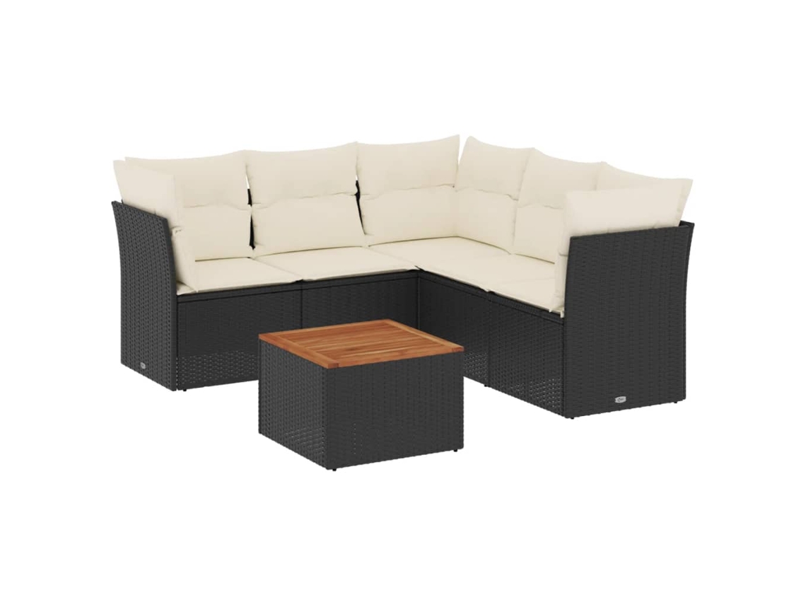 Conjunto Sofás de Jardim 6 Pcs com Almofadões Vime Pe Preto MAISON EXCLUSIVE (6 pcs)