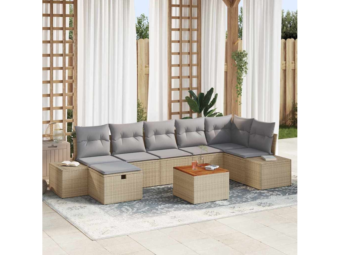 Vidaxl Conjunto De Sofá De Jardim 8 Unid. Bege Rattan Sintético