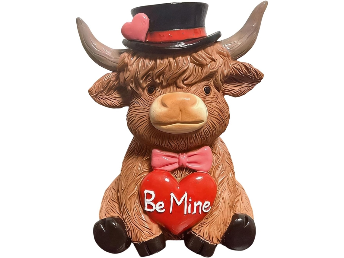 Estatueta De Vaca Decorativa Romântica Em Resina